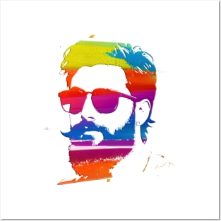 Rainbow paint splat bearded guy Posters and Art